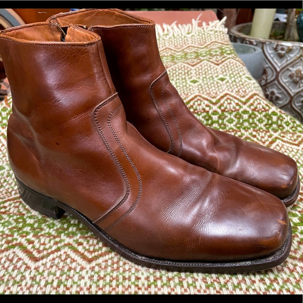 Vintage Florsheim mens biker boots shoes dress retro leather 9 zips